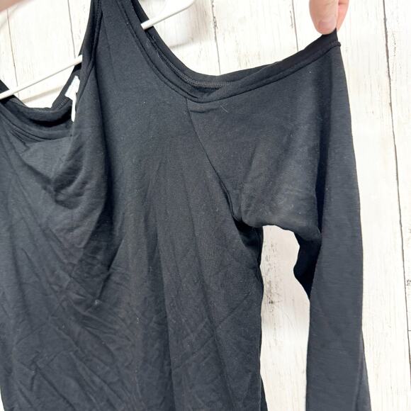 Elan Sweater Women's S One Shoulder Cutout Top Black Asymmetric Long Sleeve - Picture 2 of 5